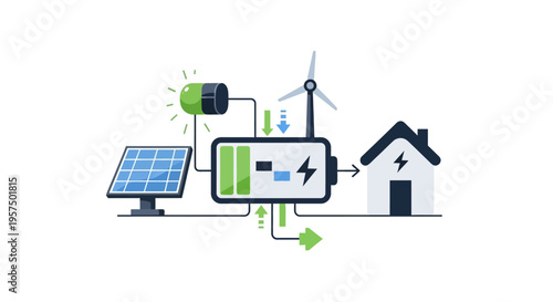 Renewable Home Energy System with Solar Panels, Wind Turbine & Battery Storage