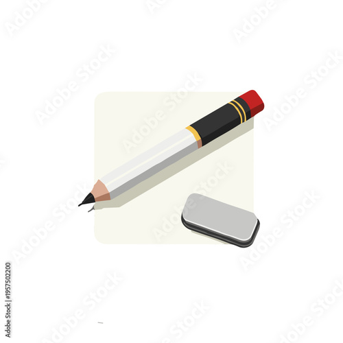 graphite pencil and rubber eraser icon isolated on transparent background isometric view vector illustration of classic stationary school supplies for drawing and writing flat design style
