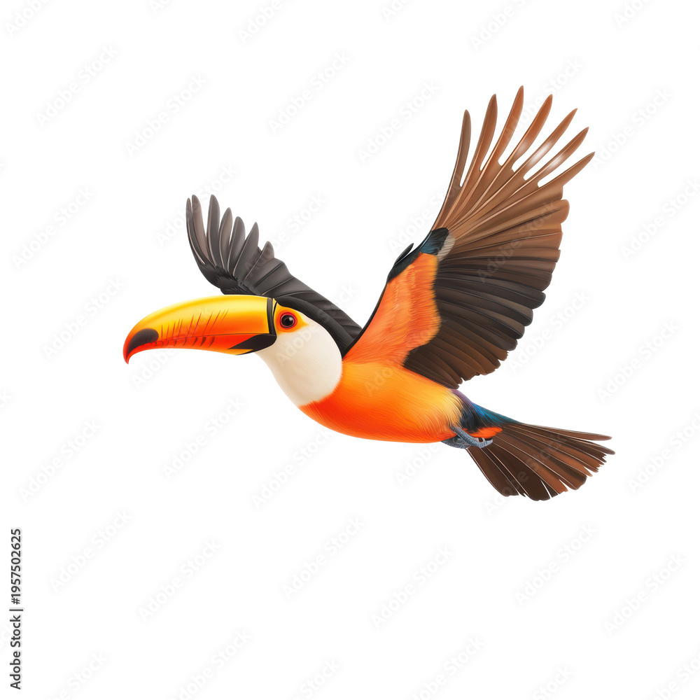 Naklejka premium Colorful Toucan Bird with Vibrant Plumage in Flight Illustration