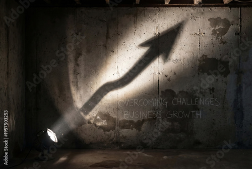 Upward arrow shadow on the wall symbolizing business growth