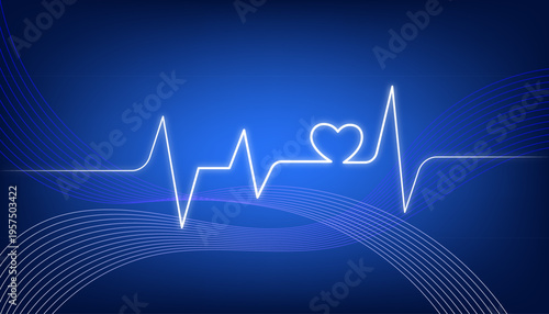 Abstract glowing wave lines on a deep blue gradient background, smooth flowing curves with modern futuristic light effects, elegant digital design for presentations and technology graphics.