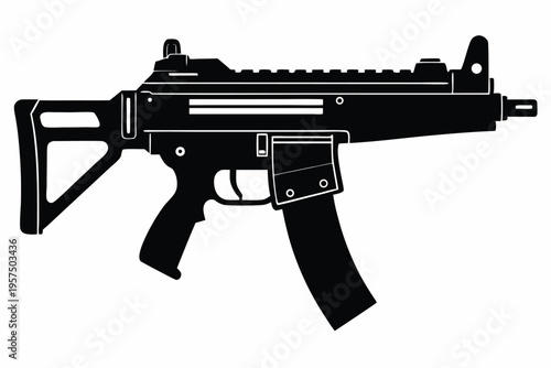 mp5 submachine gun silhouette line art vector illustration