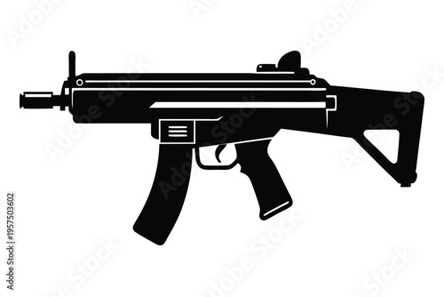mp5 submachine gun silhouette line art vector illustration