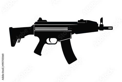 mp5 submachine gun silhouette line art vector illustration