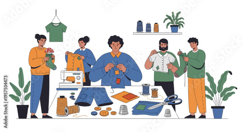 People Mending and Upcycling Clothes for Sustainable Fashion