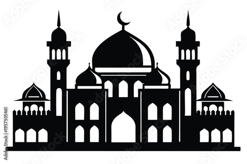 mosque logo silhouette line art vector illustration