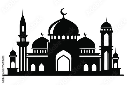 mosque logo silhouette line art vector illustration