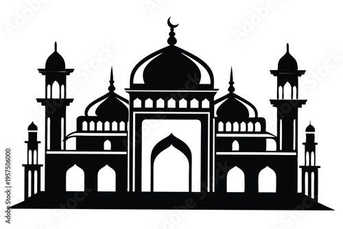 mosque logo silhouette line art vector illustration