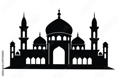 mosque logo silhouette line art vector illustration