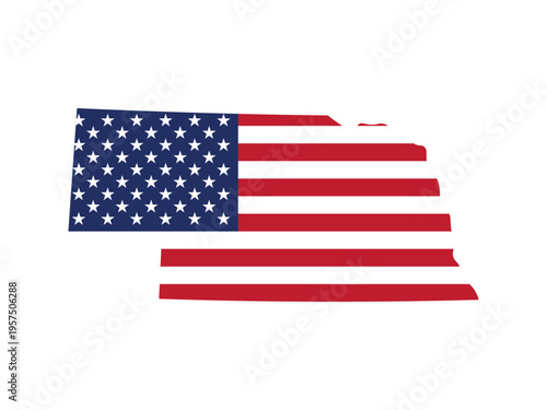 Nebraska map silhouette with American flag