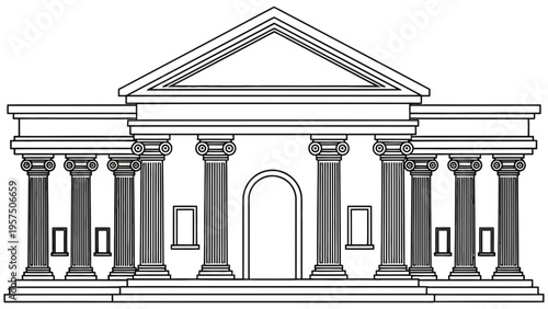 Classic building with columns and triangular roof design elements