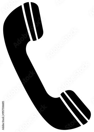 Simple black and white illustration of a telephone handset with stripes