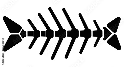 Black silhouette of a fish skeleton on a white background