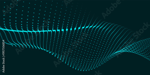 Abstract background with a dynamic colorful wave. A futuristic dotted wave of bright particles against a dark background. A background for presentations. Widescreen vector illustration.
