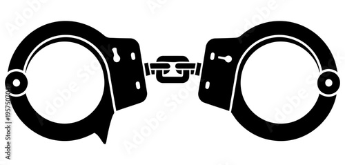 Black and white illustration of a pair of handcuffs on a plain background