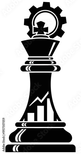 Black and white chess piece with gear on top symbolizing strategic planning and innovation