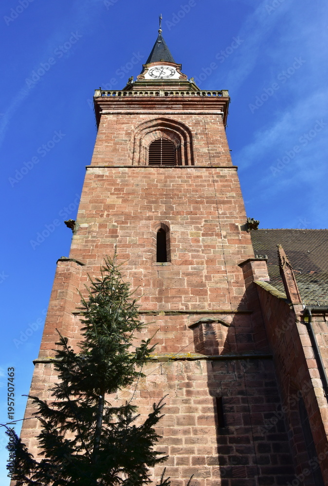 Obraz premium church and bulwark in french village Hunawihr,France