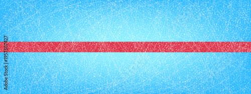 Hockey rink's center ice texture background with a close-up of the red line on a scratched ice surface