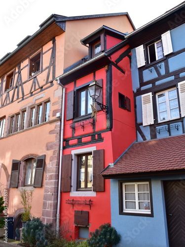 Half-timbered and colored houses in french village Hunawiht,France