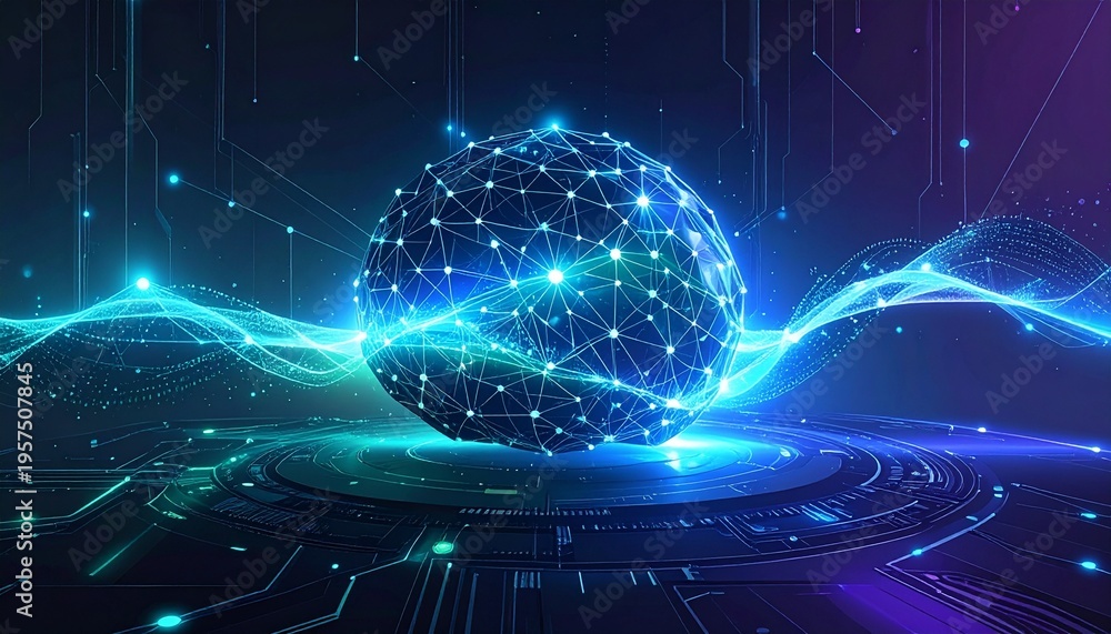 Obraz premium Abstract AI Neural Network Background with Glowing Data Connections and Futuristic Machine Learning Technology Visualization