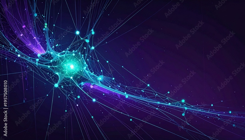 Obraz premium Abstract AI Neural Network Background with Glowing Data Connections and Futuristic Machine Learning Technology Visualization