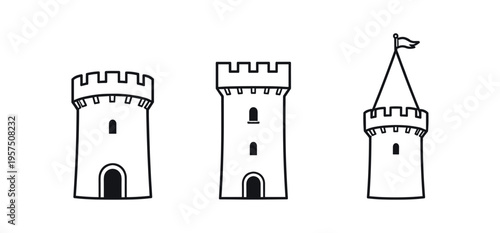 Castle towers black, outline simple flat vector icon