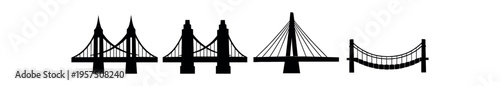 Bridge silhouettes black, flat, line flat vector icon
