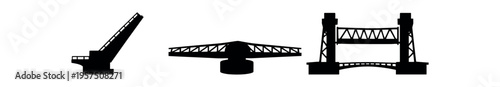 Movable bridge silhouettes, bridge mechanism symbol flat vector icon