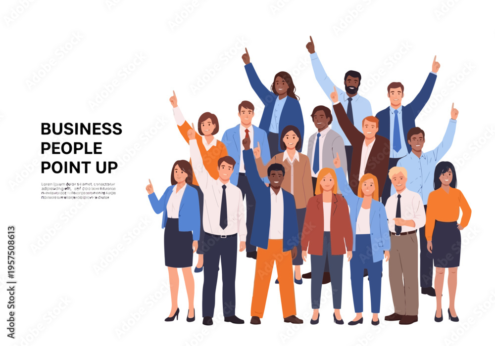 Obraz premium Diverse business people pointing up in a team
