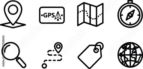 A set of vector line art silhouettes for navigation and mapping purposes