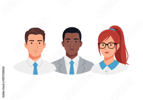 Diverse group of business professionals with different skin tones and hairstyles