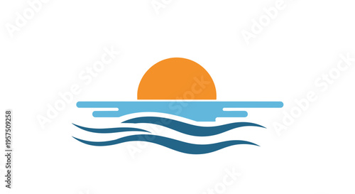 Vector sunset over ocean waves icon