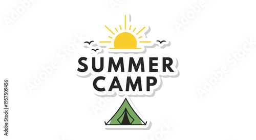 Summer camp logo vector, illustration with tent and sun