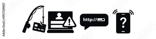 Phishing methods, cybersecurity threat symbol flat vector icon