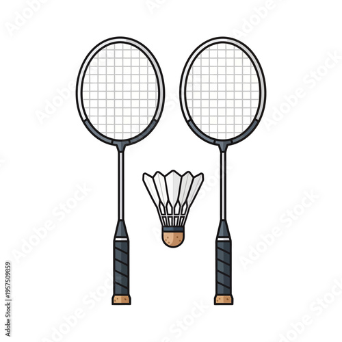 Badminton Rackets and Shuttlecock - Flat Design Illustration