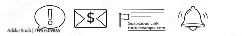 Spam alert icons, email security symbol flat vector icon