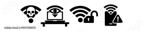 Wifi threat icons, cybersecurity symbol flat vector icon