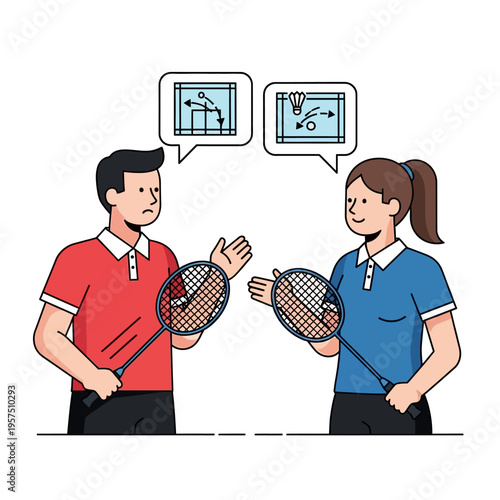 Badminton Players Discussing Strategy with Tactics Boards