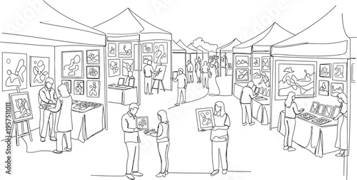 outdoor market crowd illustration