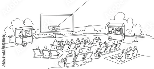 outdoor movie night, people watching film