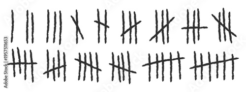 Set of hand-drawn tally marks in a rough, grunge style