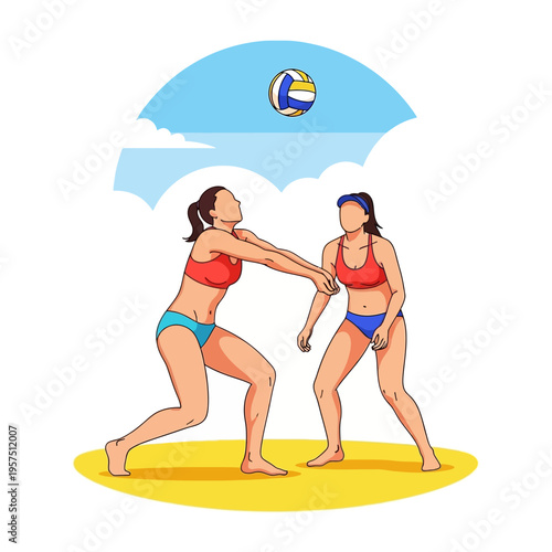 Beach Volleyball Women Playing Sport Game Outdoors Summer Vacation Activity