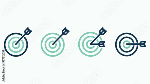 Target and Bullseye Icon Set Representing Business Goals and Strategy