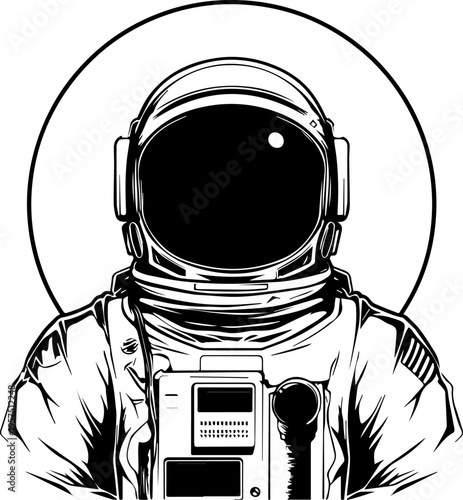 Hand Drawn Male Astronaut Black and White Avatar Illustration in Minimal Line Art Style Design