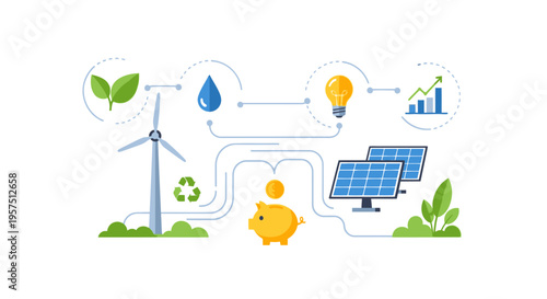 Sustainable Green Energy and Environmental Savings Concept. Renewable Power Investment for a Cleaner Future and Economic Growth.