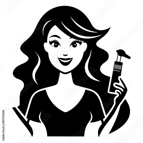 Silhouette vector art of a smiling woman standing with cosmetics in her hands