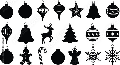 Christmas ornaments silhouette isolated on transparent background