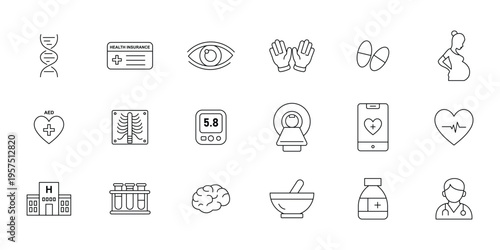 Medical and Healthcare Icon Set  Hospital Doctor Medicine Line and Color Vector Icon Collection.eps10