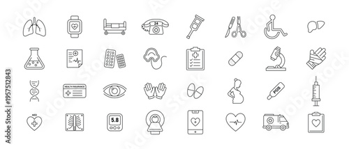 Medical and Healthcare Icon Set  Hospital Doctor Medicine Line and Color Vector Icon Collection.eps10