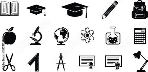 Educational icons silhouette isolated on transparent background
